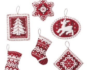 DIY Bucilla Nordic Christmas Snow Tree Stocking Red Felt Ornaments Kit 86964E