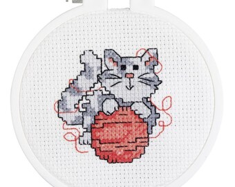 DIY Janlynn Kitty Cat Kids Stitch Beginner Mini Counted Cross Stitch Kit