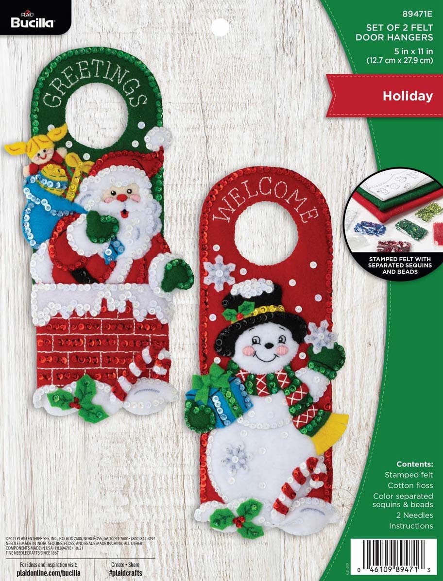 DIY Bucilla Holiday Santa Snowman Christmas Door Hangers Felt Kit 89471E -   Hong Kong