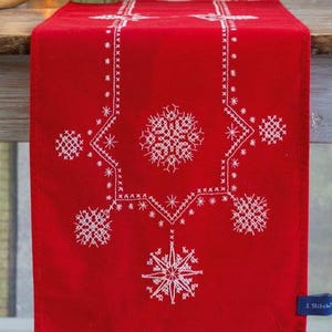 DIY Vervaco ホワイトクリスマススタースタンプクロスステッチテーブルランナースカーフキット