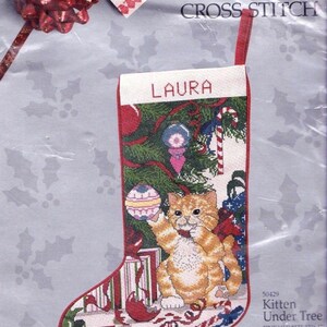 DIY-Kätzchen unter Baum-Katze-Weihnachten Kreuzstich-Kit