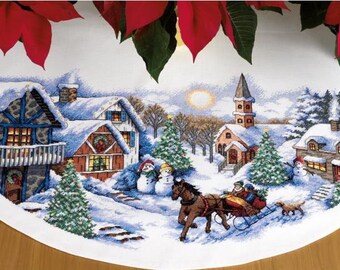 DIY Dimensions Sleigh Ride Christmas Counted Cross Stitch Tree Skirt Kit 08830