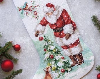 Checking His List Cross Stitch Christmas Stocking Kit