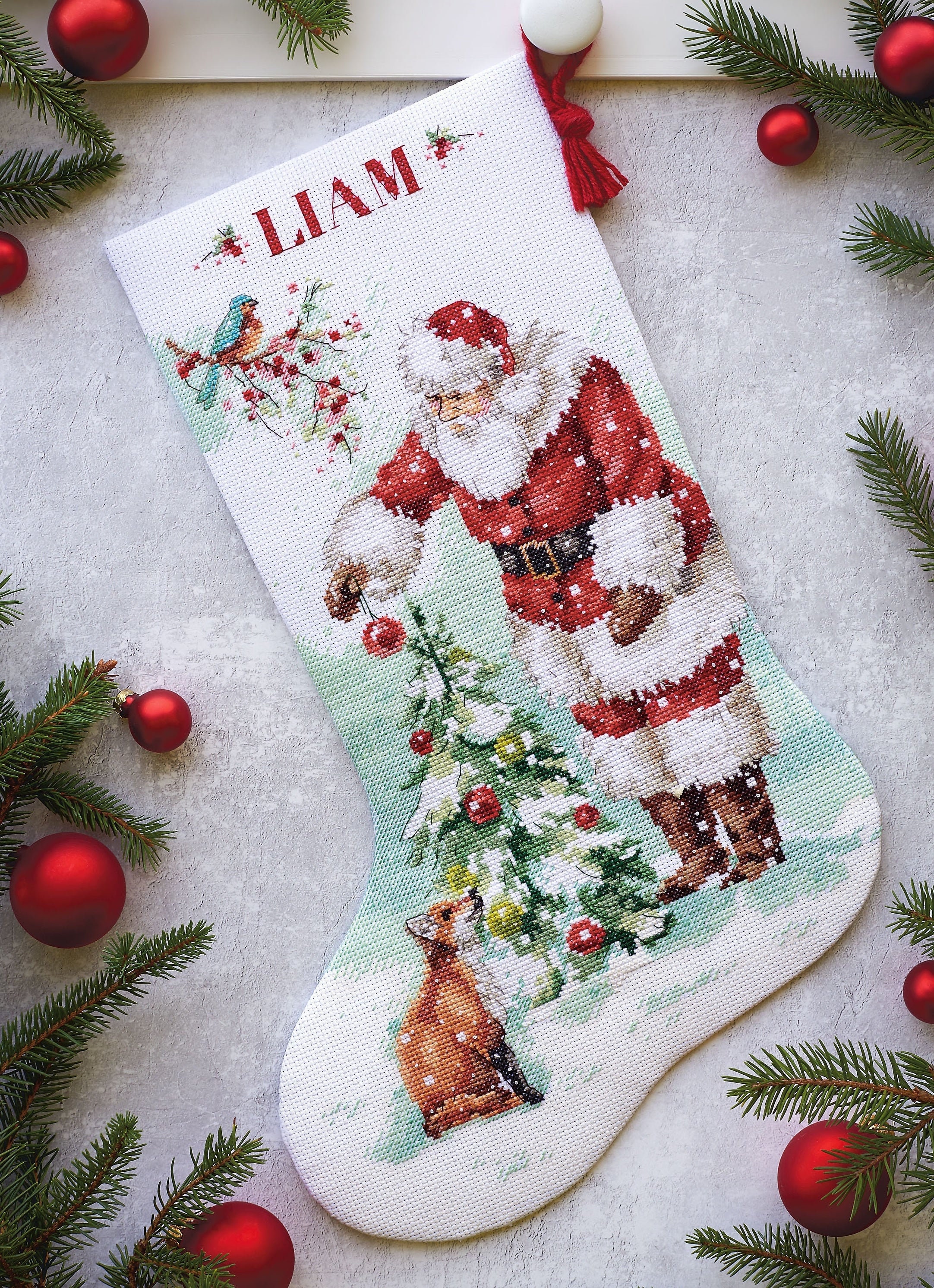 Dimensions Counted Cross Stitch ''Santa's Arrival'' Personalized Christmas  Stocking Kit, 14 Count White Aida Cloth, 16