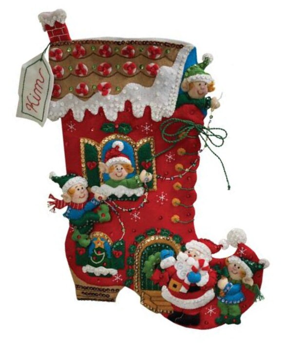Santa Stop Here Felt Christmas Stocking Kit - Felt Stocking Kits