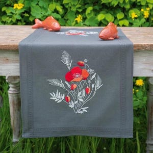 DIY Vervaco Spring Poppies Orange Red Flower Stamped Embroidery Table Runner Kit