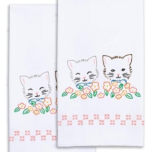 DIY Jack Dempsey Kittens Cats Flowers Stamped Embroidery Hand Towel Kit 320755