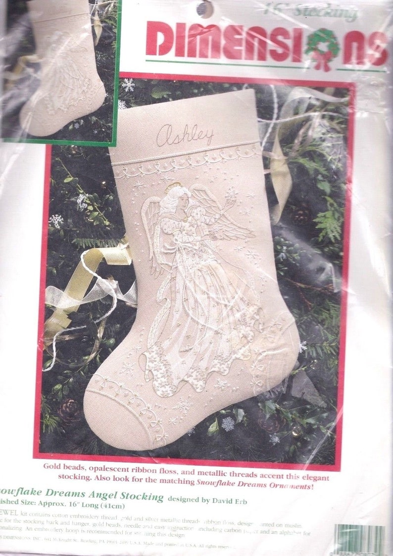 Dimensions Snowflake Dreams Angel Christmas Crewel Stocking Etsy