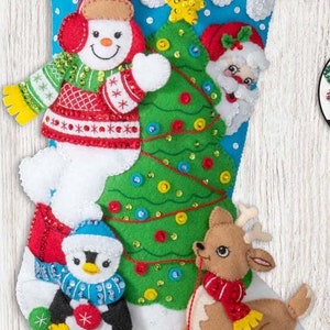 DIY Bucilla Tree Party Snowman Penguin Deer Christmas Felt Stocking Kit 89259E