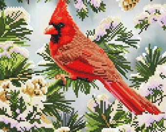 DIY Diamond Dotz Good Fortune Cardinal Winter Bird Kit 14x18
