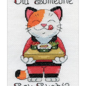 DIY Design Works Say Sushi Cat Counted Cross Stitch Kit 5x7