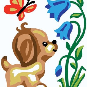 DIY Collection D&#39;Art Puppy & Butterfly Needlepoint Hanging Picture Kit 5&quot; x 7&quot;