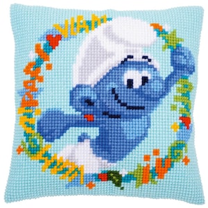 DMG DIY Vervaco Hefty Smurf Cartoon Chunky Needlepoint 16&quot; Pillow Top Kit