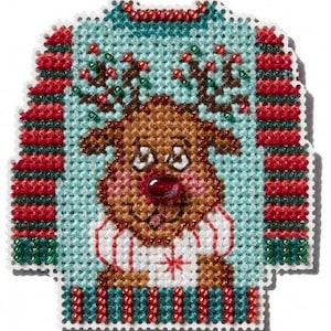 DIY Mill Hill Ugly Sweater Christmas Counted Cross Stitch Magnet Kit