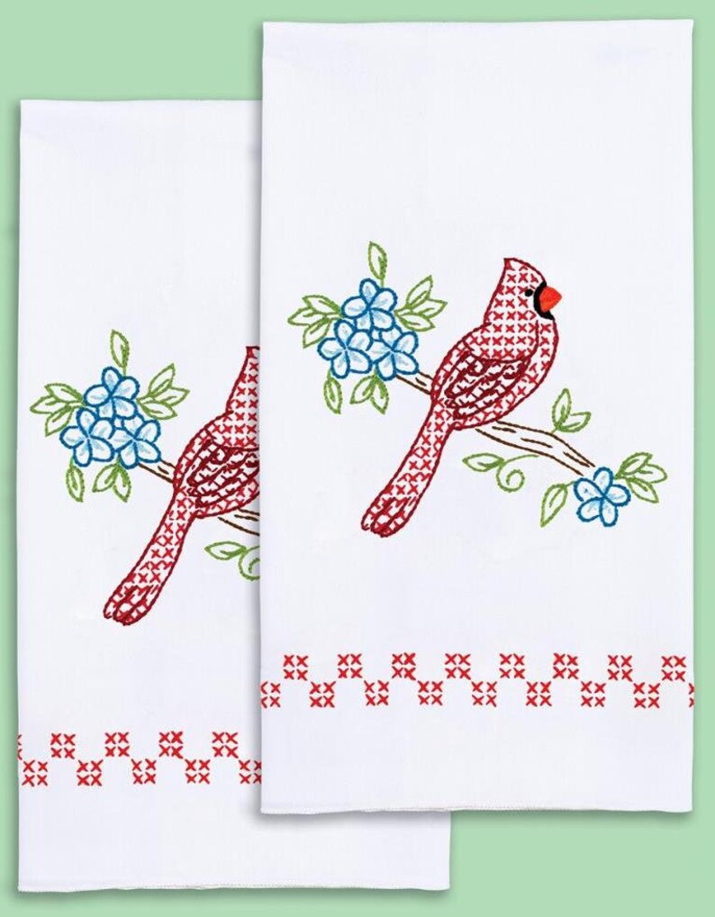 DIY Jack Dempsey Cardinal Flowers Stamped Cross Stitch Guest Etsy