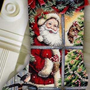 DIY Dimensions Candy Cane Santa Counted Cross Stitch Stocking Kit Gold 8778