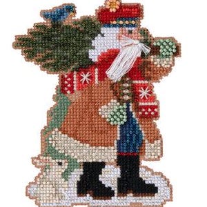 DIY Mill Hill Douglas Fir Santa Christmas Counted Cross Stitch Ornament Kit