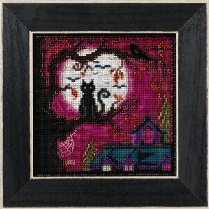 Kit de punto de cruz con cuentas para Halloween "Gato aterrador de la película Moonstruck" de Mill Hill (hazlo tú mismo)
