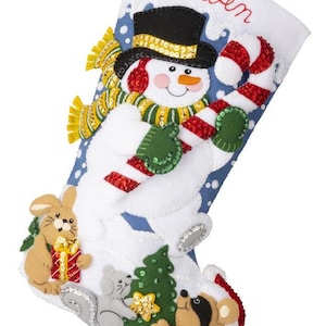 DIY Bucilla Candy Cane Snowman Raccoon Christmas Felt Stocking Kit