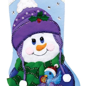 DIY Design Works Kit de bas de Noël en feutre bonhomme de neige et oiseau pour les vacances d'hiver 6802