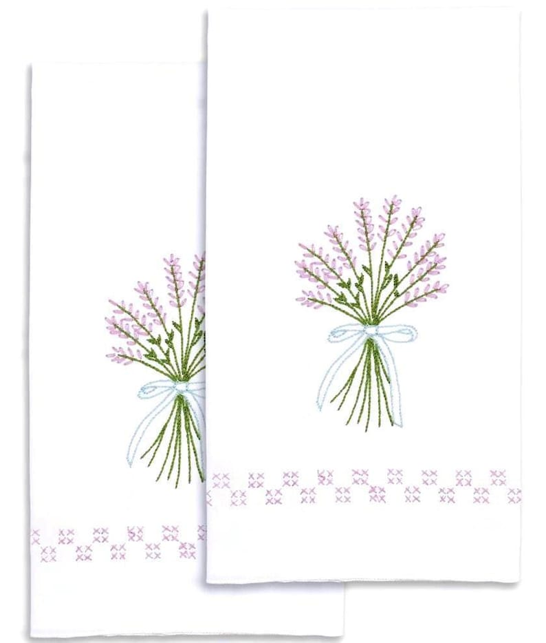 DIY Dempsey Bunch of Lavender Stamped Cross Stitch & Embroidery Hand Towel Kit image 1