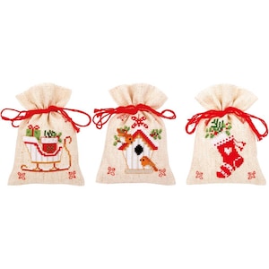 DIY Vervaco Christmas Motif Sleigh Potpourri Gift Bag Counted Cross Stitch Kit