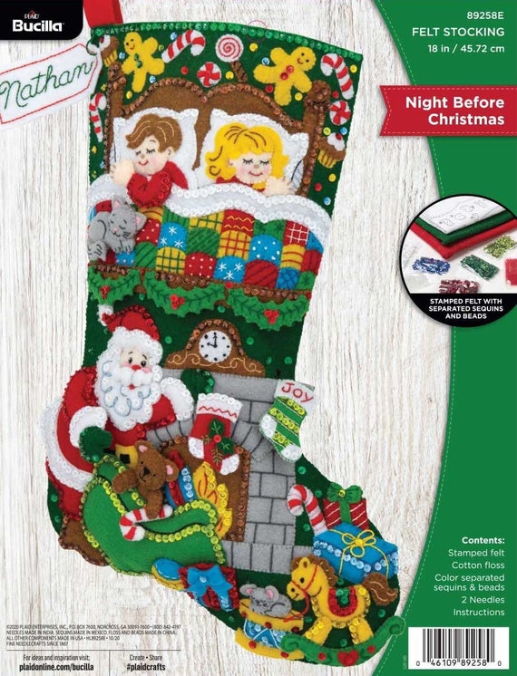 DIY Bucilla Night Before Christmas Santa Christmas Felt Stocking Kit 89258E  