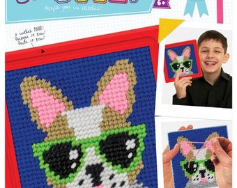 DIY Sew Cute Dog Puppy Kids Beginner Starter Needlepoint Kit with Frame 6" x 6"