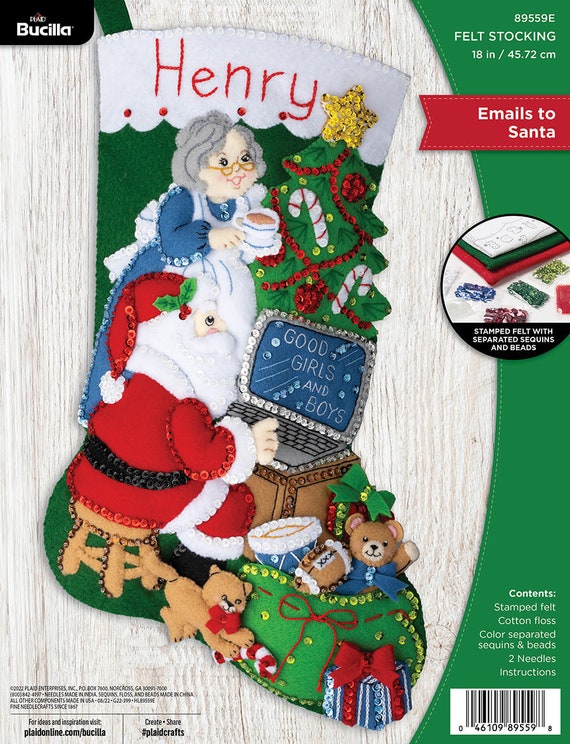 Bucilla Felt Stocking Applique Kit 18 Long-Emails to Santa