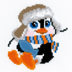 DIY Riolis Penguin Winter Christmas Beginner Counted Cross Stitch Kit 6&quot; x6&quot;