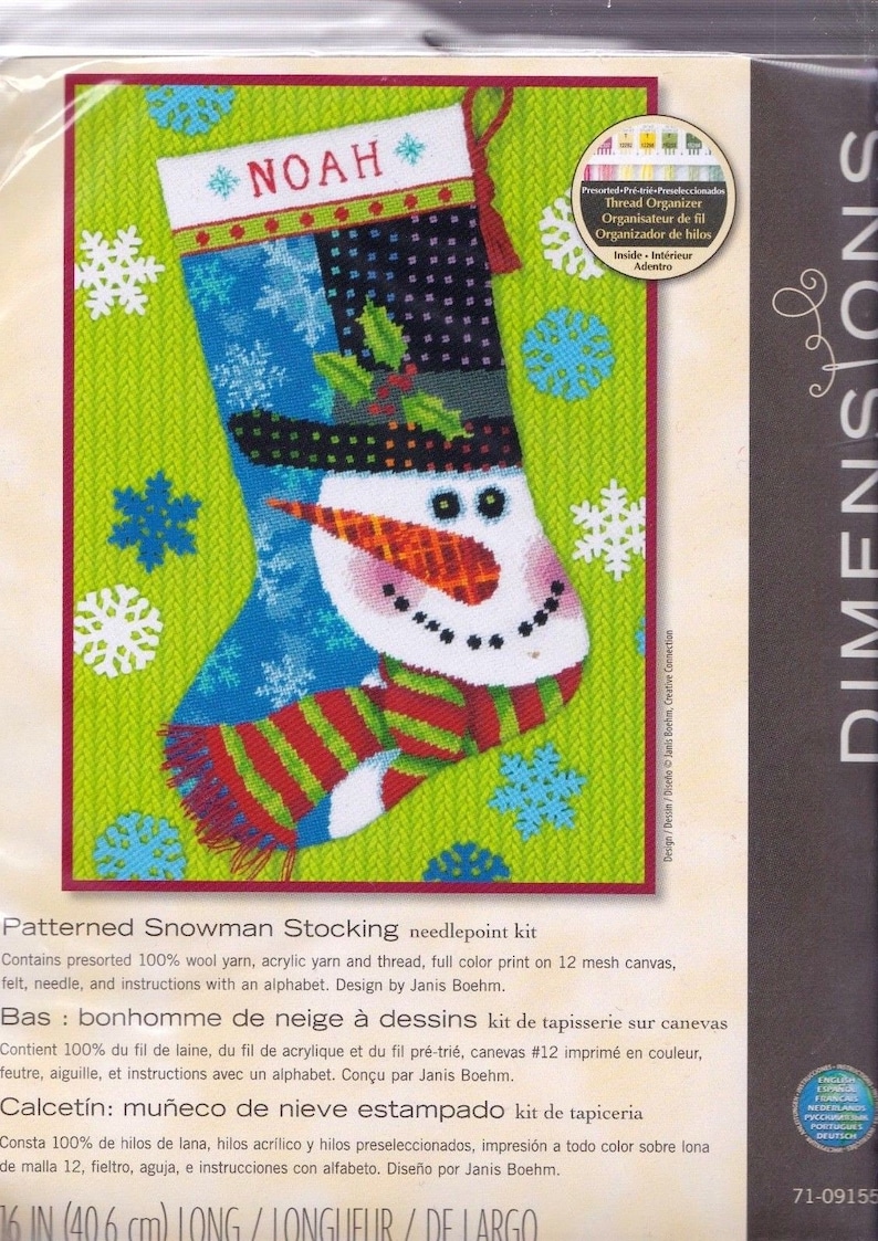 Dimensions Patterned Snowman Christmas Snow Yarn Needlepoint Stocking Kit 09155