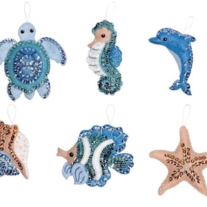 DIY Bucilla Under the Sea Fish Seahorse Christmas Felt Ornament Kit