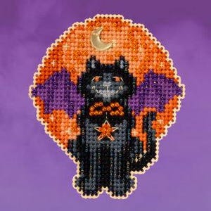 DIY Mill Hill Bat Cat Halloween Counted Cross Stitch Magnet Kit