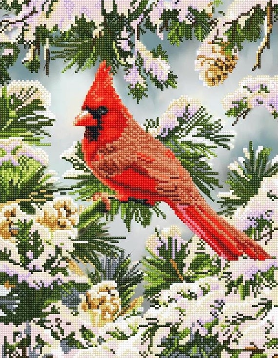 DIY Diamond Dotz Good Fortune Cardinal Winter Bird Facet Bead