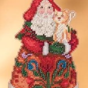 DIY Mill Hill Perfect Christmas Santa Cat Christmas Counted Cross Stitch Kit