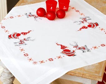 DIY Vervaco Weihnachtselfen Weihnachtswichtel Reh gestempelt Kreuzstich Tischdecke Kit