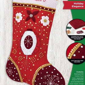 DIY Bucilla Holiday Elegance Red Gold Elegant Christmas Felt Stocking Kit
