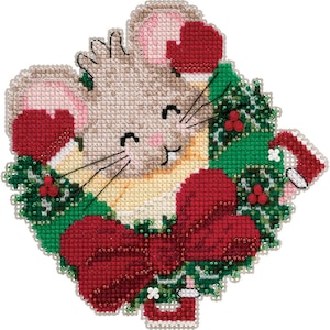 DIY Mill Hill Patsy Pine Mouse Christmas Wreath Bead Cross Stitch Ornament Kit
