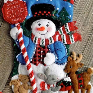 DIY Bucilla Santa Stop Here Snowman Christmas Felt Stocking Kit