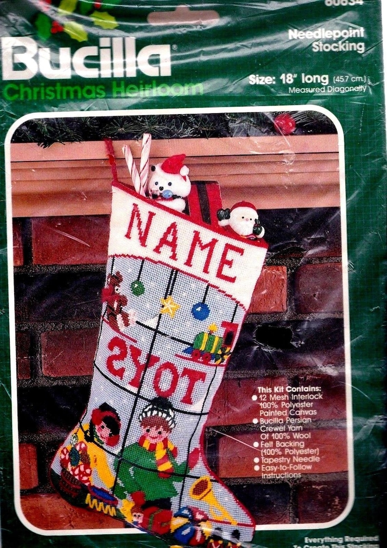 Vintage Bucilla Childs Delight Store Window Toys Needlepoint Stocking Kit 60634