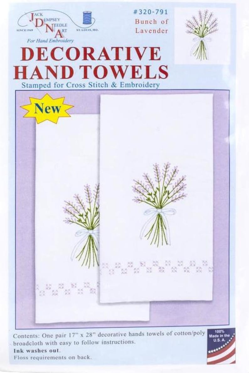 DIY Dempsey Bunch of Lavender Stamped Cross Stitch & Embroidery Hand Towel Kit image 2