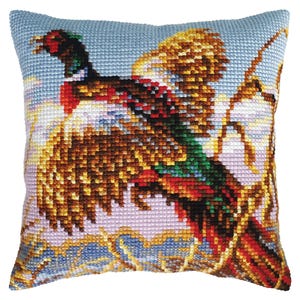Kit de tapicería gruesa para almohada con bordado de estanque de faisanes de la colección DIY D'Art