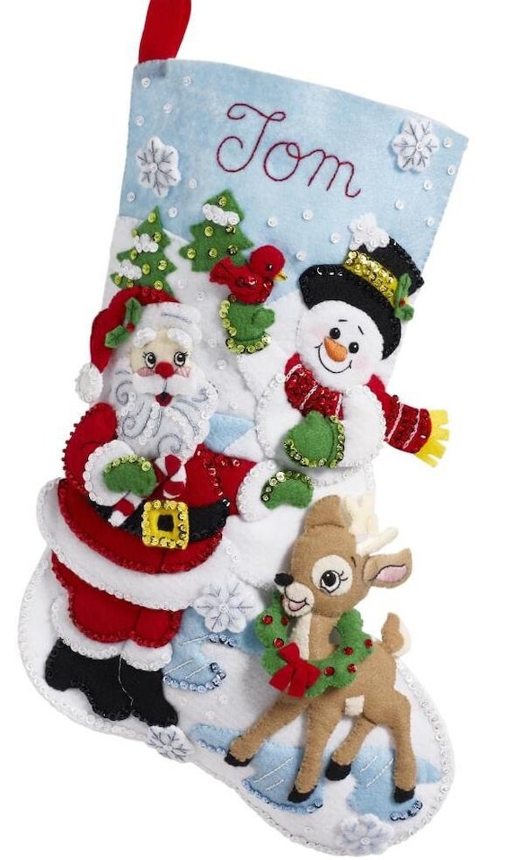Bucilla Felt Applique DIY Christmas Stocking Kit, Snow Family Portrait, 18  