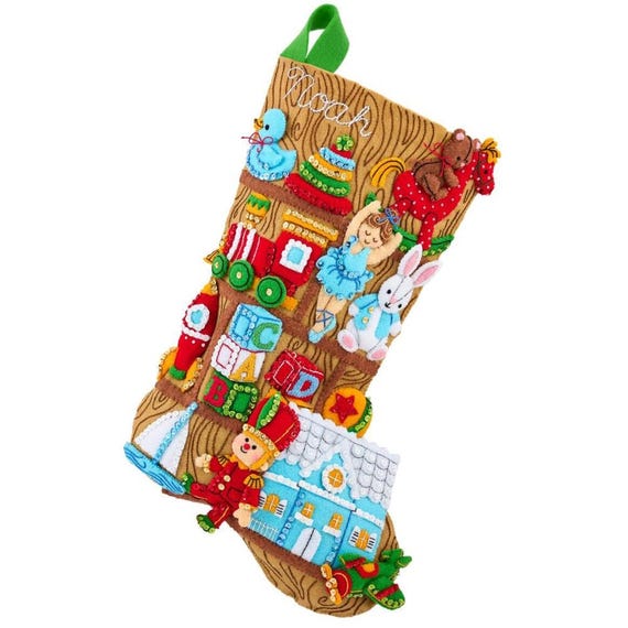 Bucilla Toyland Treasures Felt Stocking Kit - 18" DIY Applique Christmas Stocking Craft Kit With Pre-Cut Pieces