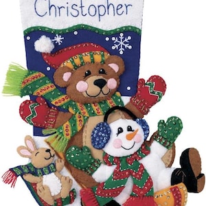 DIY Dimensions Toboggan Trio Bear Christmas Holiday Felt Stocking Kit