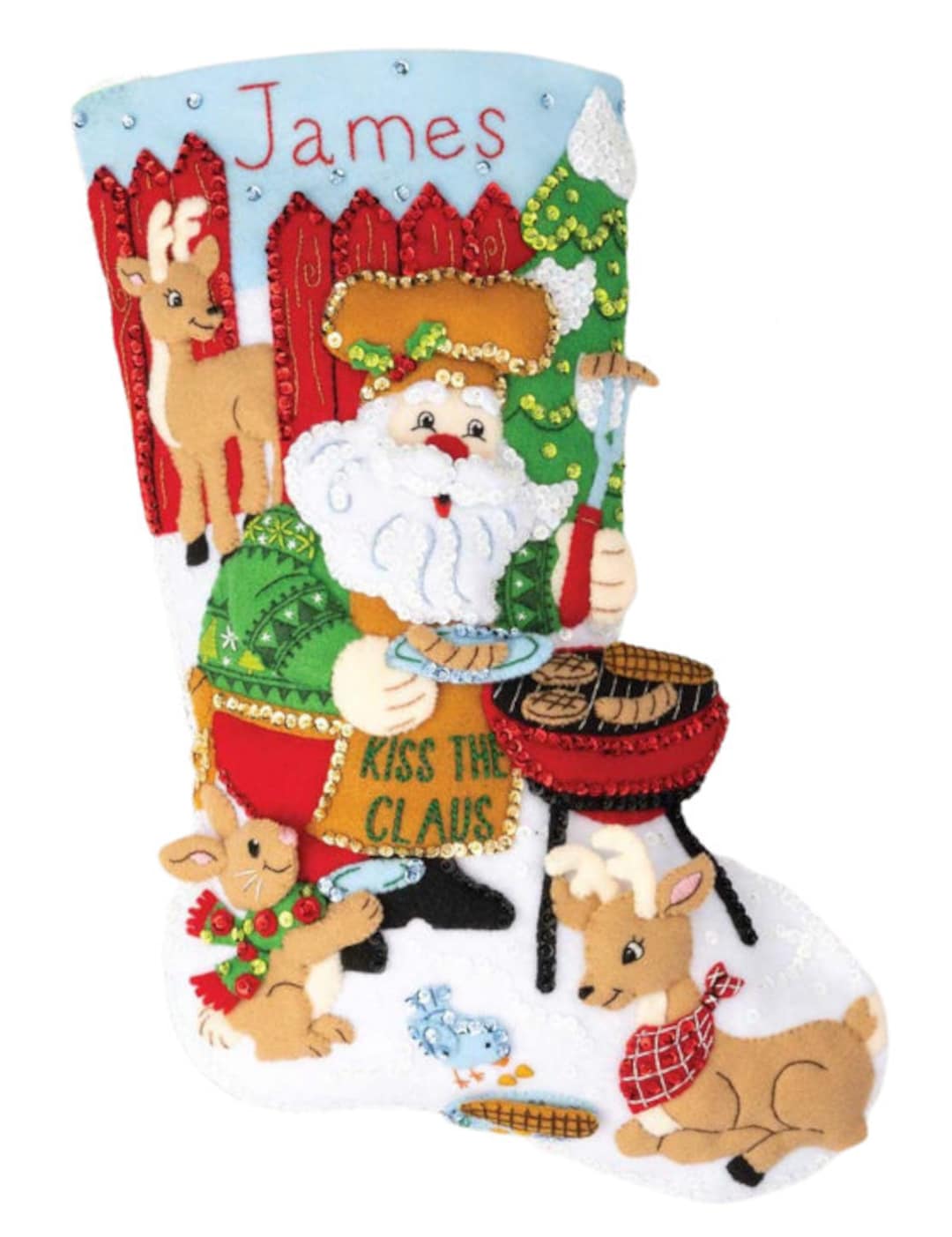 DIY Bucilla Grilling Santa BBQ Picnic Holiday Christmas Felt Stocking Kit  89313E 