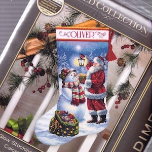  Dimensions Snowman and Bear Needlepoint Christmas Stocking Kit,  16 Long, Multicolor, 6 Piece