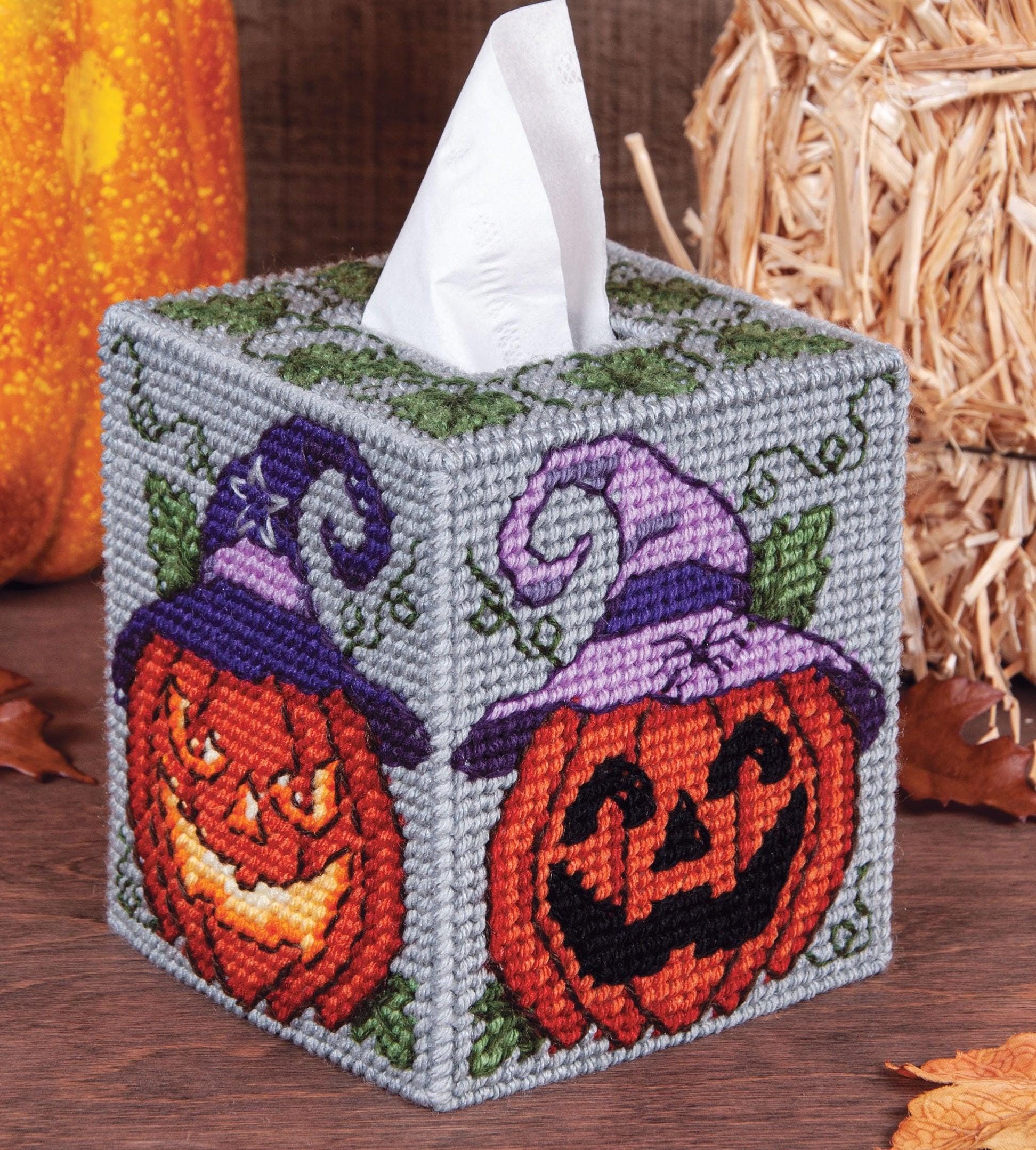 DIY Mary Maxim Jack-O-Lantern Plastic Canvas Tissue Box Cover Kit