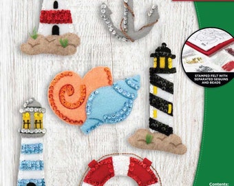 DIY Bucilla Lighthouse Beach Ocean Shell Christmas Tree Ornament Kit 89291E