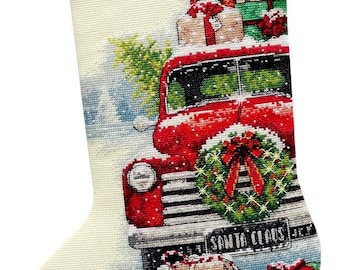 DIY Dimensions Santas Truck Christmas Counted Cross Stitch Stocking Kit 08986